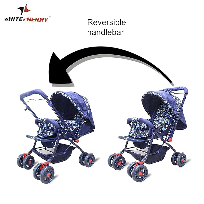 White Cherry Baby Stroller Pram Easy Fold for Newborn Baby/Kids Reversible Handle Bracker 360 Degree Rotation Wheel Easy Carry Travel