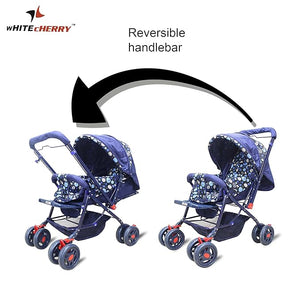 White Cherry Baby Stroller Pram Easy Fold for Newborn Baby/Kids Reversible Handle Bracker 360 Degree Rotation Wheel Easy Carry Travel