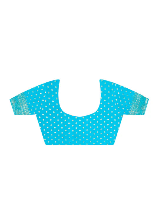 Teal Blue Georgette Nylon Saree With Blouse Piece