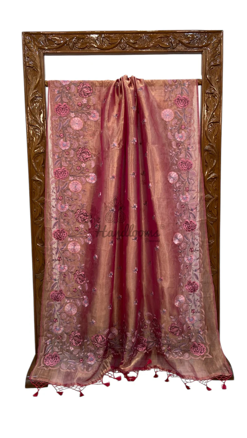 Pure Tissue Handloom Banarasi Saree With Chikankari