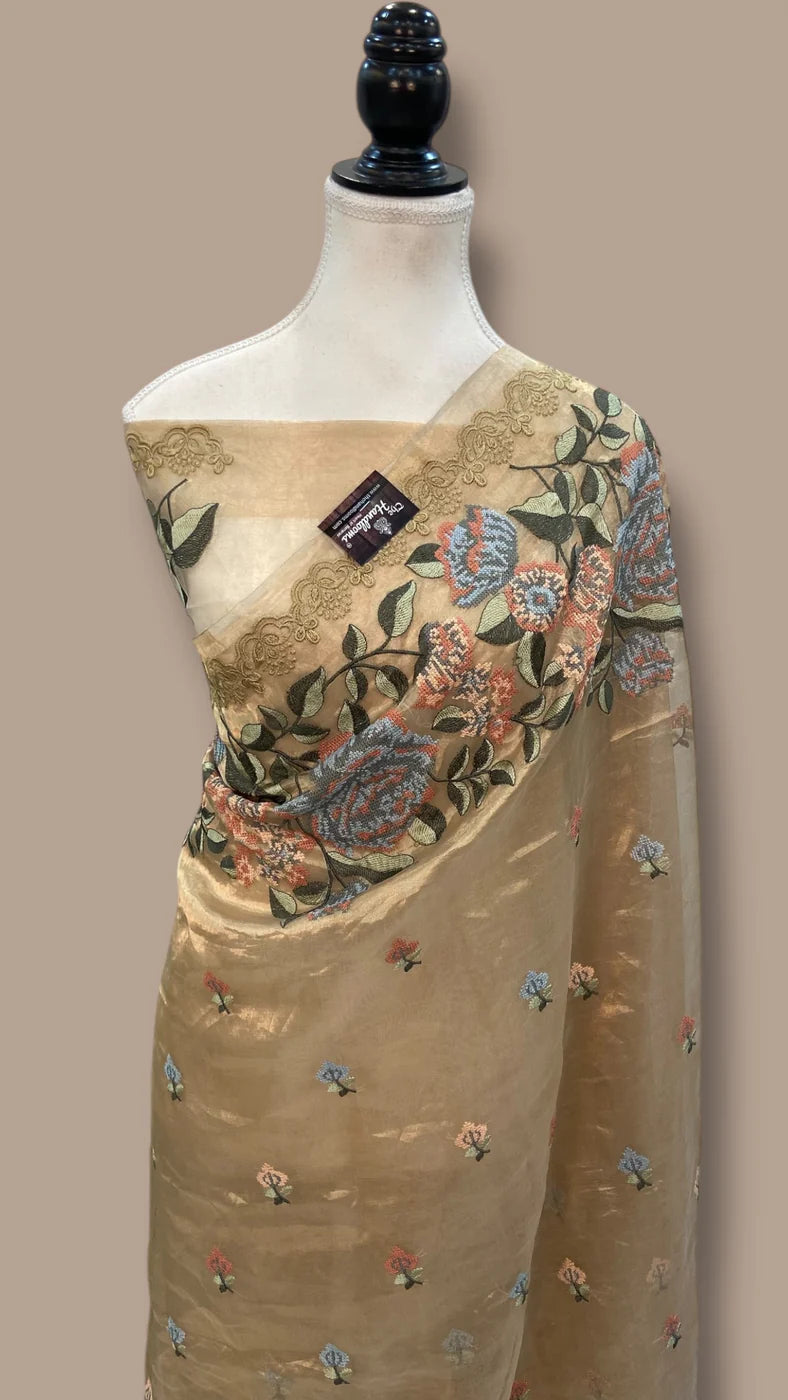 Pure Tissue Handloom Banarasi Saree With Chikankari