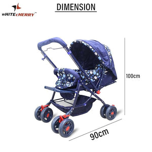 White Cherry Baby Stroller Pram Easy Fold for Newborn Baby/Kids Reversible Handle Bracker 360 Degree Rotation Wheel Easy Carry Travel