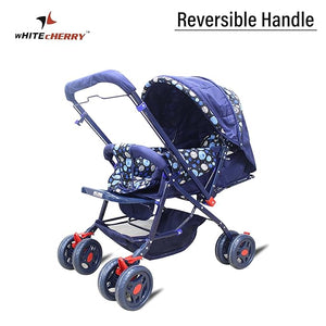 White Cherry Baby Stroller Pram Easy Fold for Newborn Baby/Kids Reversible Handle Bracker 360 Degree Rotation Wheel Easy Carry Travel