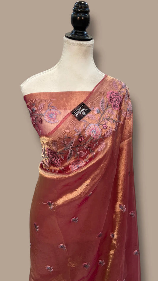 Pure Tissue Handloom Banarasi Saree With Chikankari