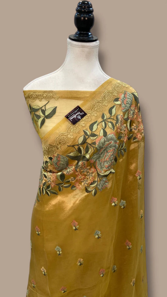 Pure Tissue Handloom Banarasi Saree With Chikankari