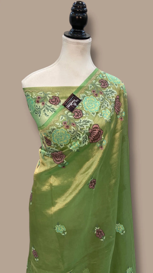 Pure Tissue Handloom Banarasi Saree With Chikankari