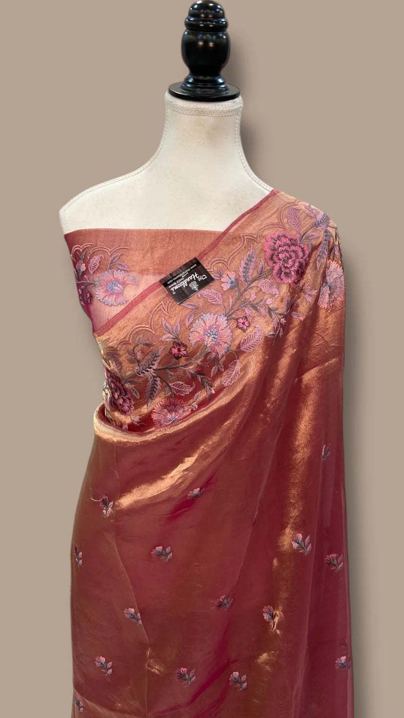 Pure Tissue Handloom Banarasi Saree With Chikankari