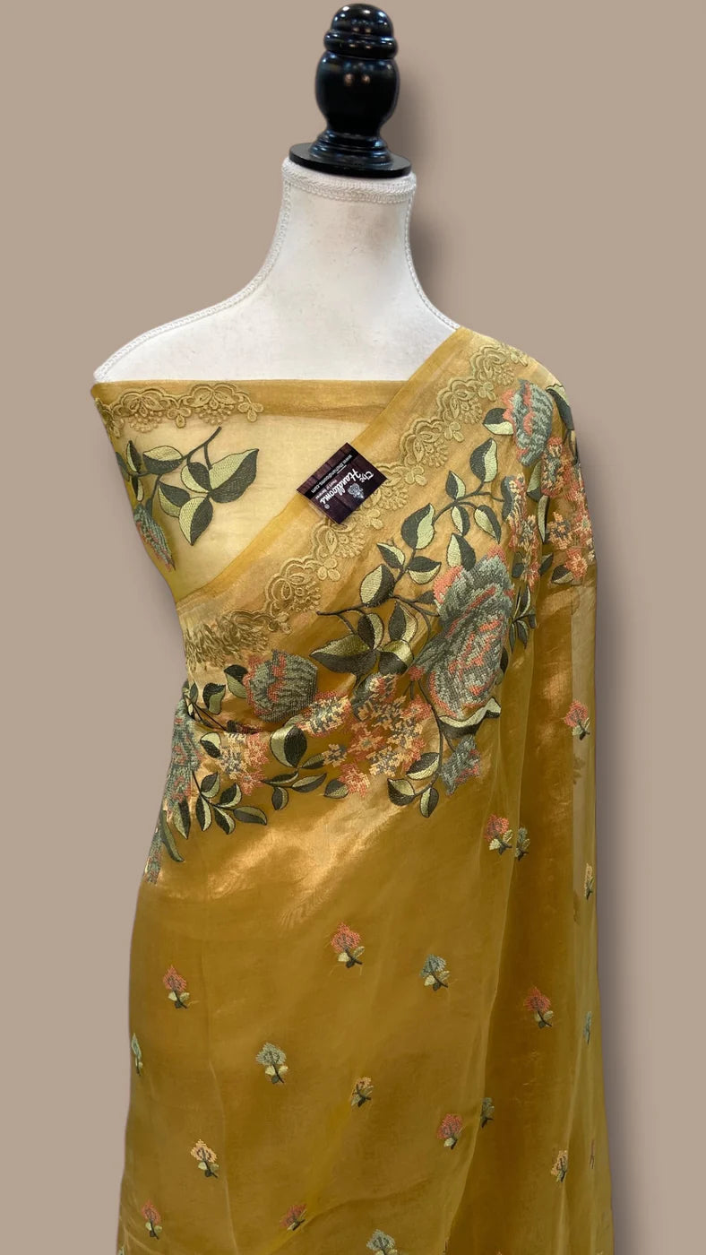 Pure Tissue Handloom Banarasi Saree With Chikankari