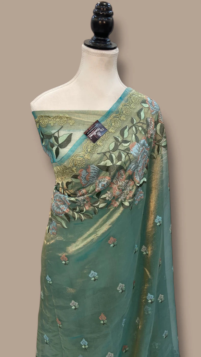 Pure Tissue Handloom Banarasi Saree With Chikankari