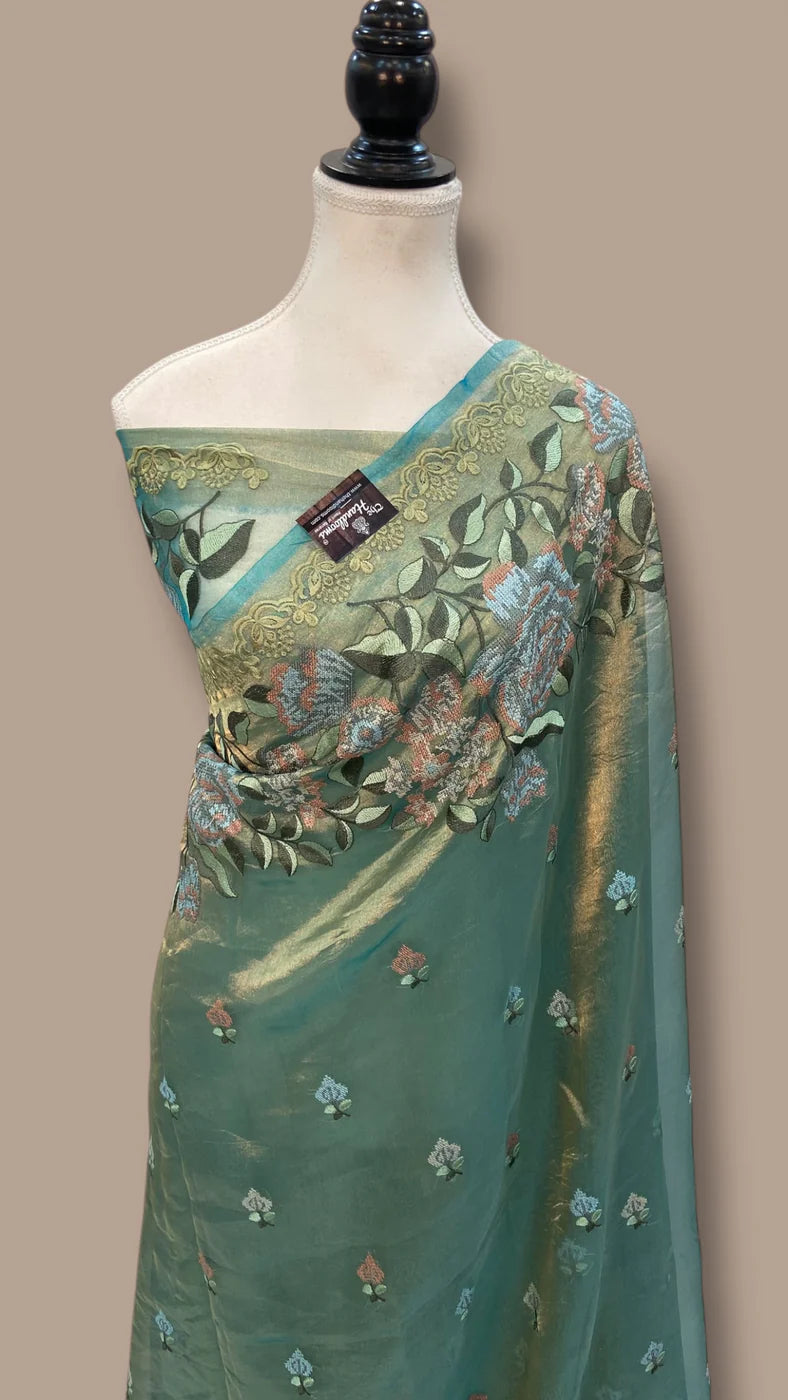Pure Tissue Handloom Banarasi Saree With Chikankari